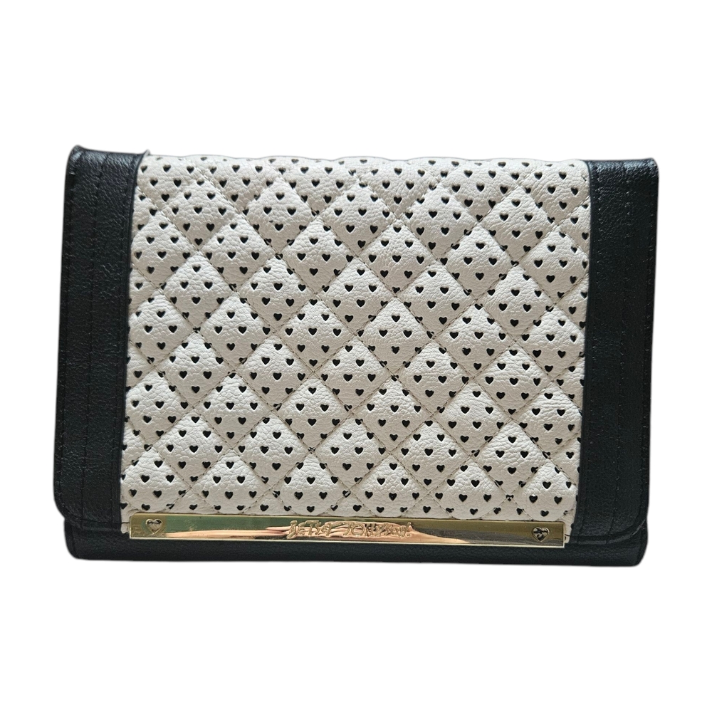 Betsey Johnson Black & White Quilted Heart Tri-Fold Wallet Clutch